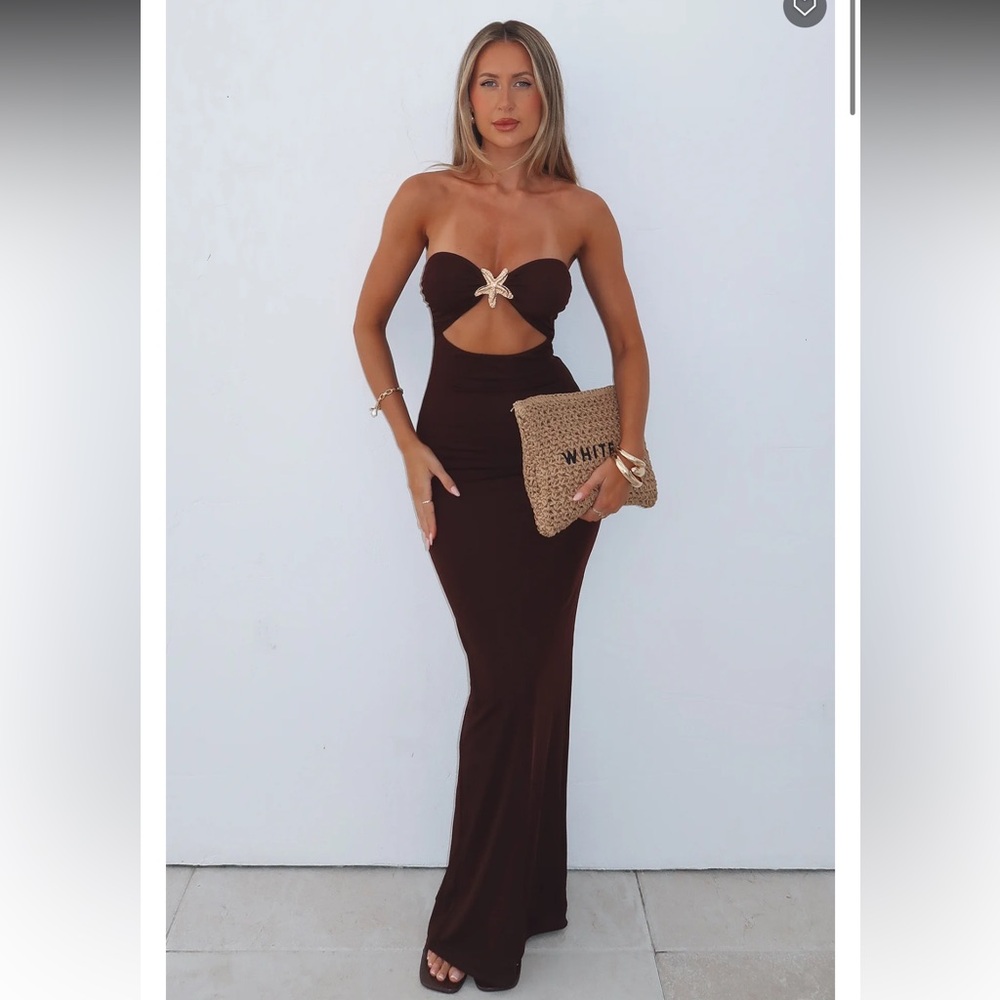 Pray For Forgiveness Strapless Maxi Dress Chocolate white fox